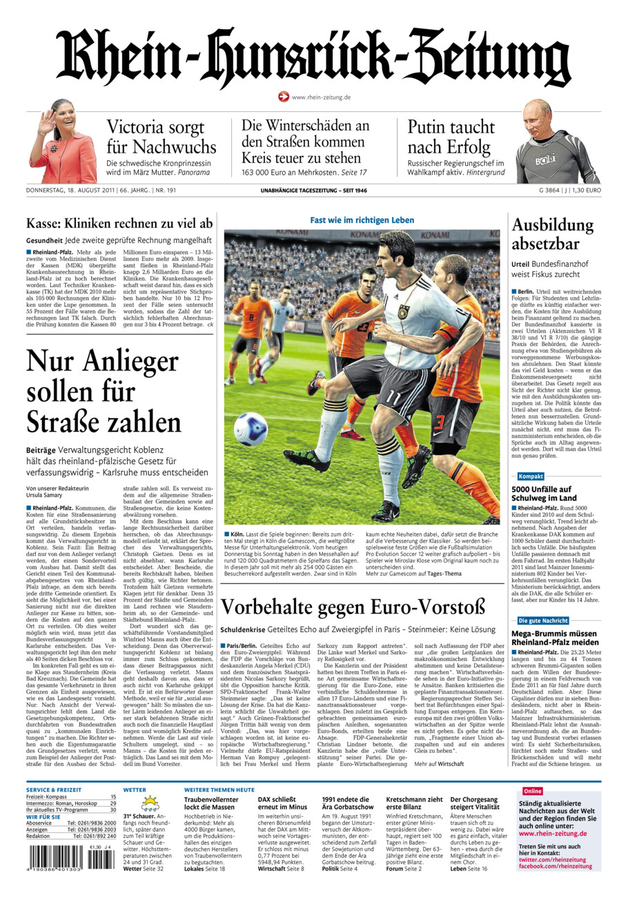 Rhein-Hunsrück-Zeitung vom Donnerstag, 18.08.2011