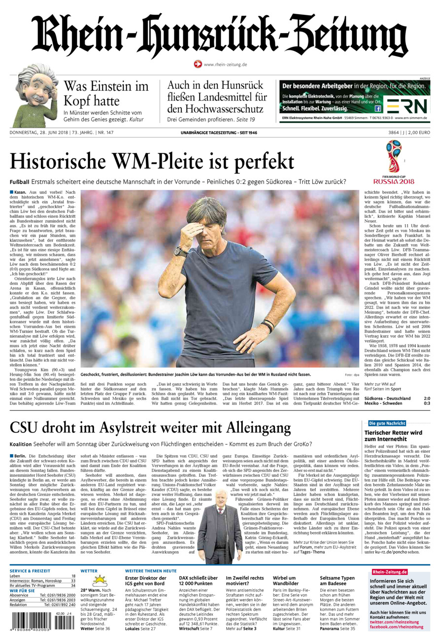 Rhein-Hunsrück-Zeitung vom Donnerstag, 28.06.2018