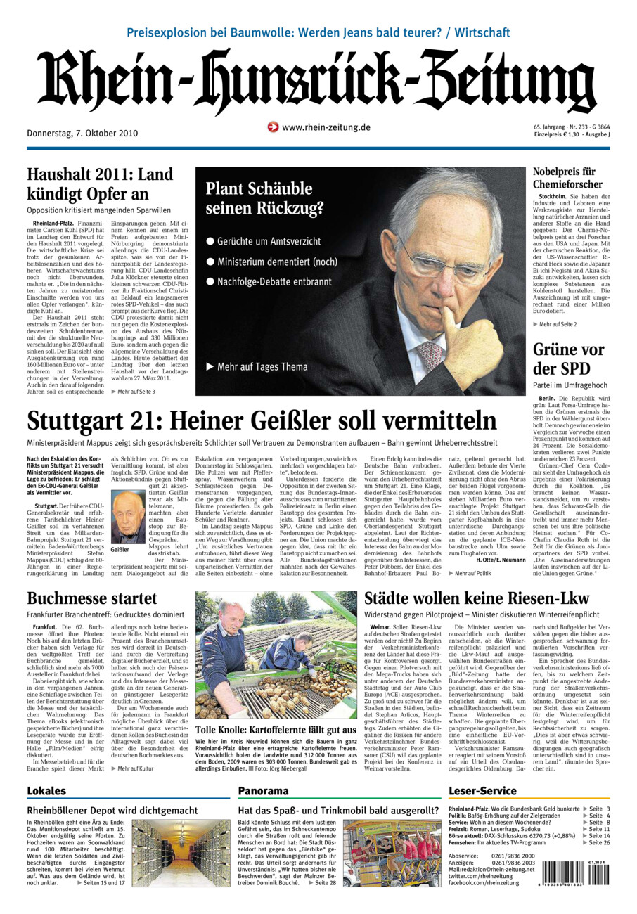 Rhein-Hunsrück-Zeitung vom Donnerstag, 07.10.2010