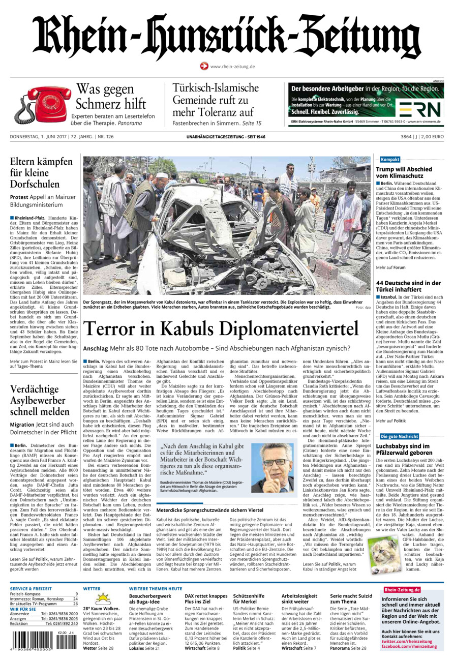 Rhein-Hunsrück-Zeitung vom Donnerstag, 01.06.2017