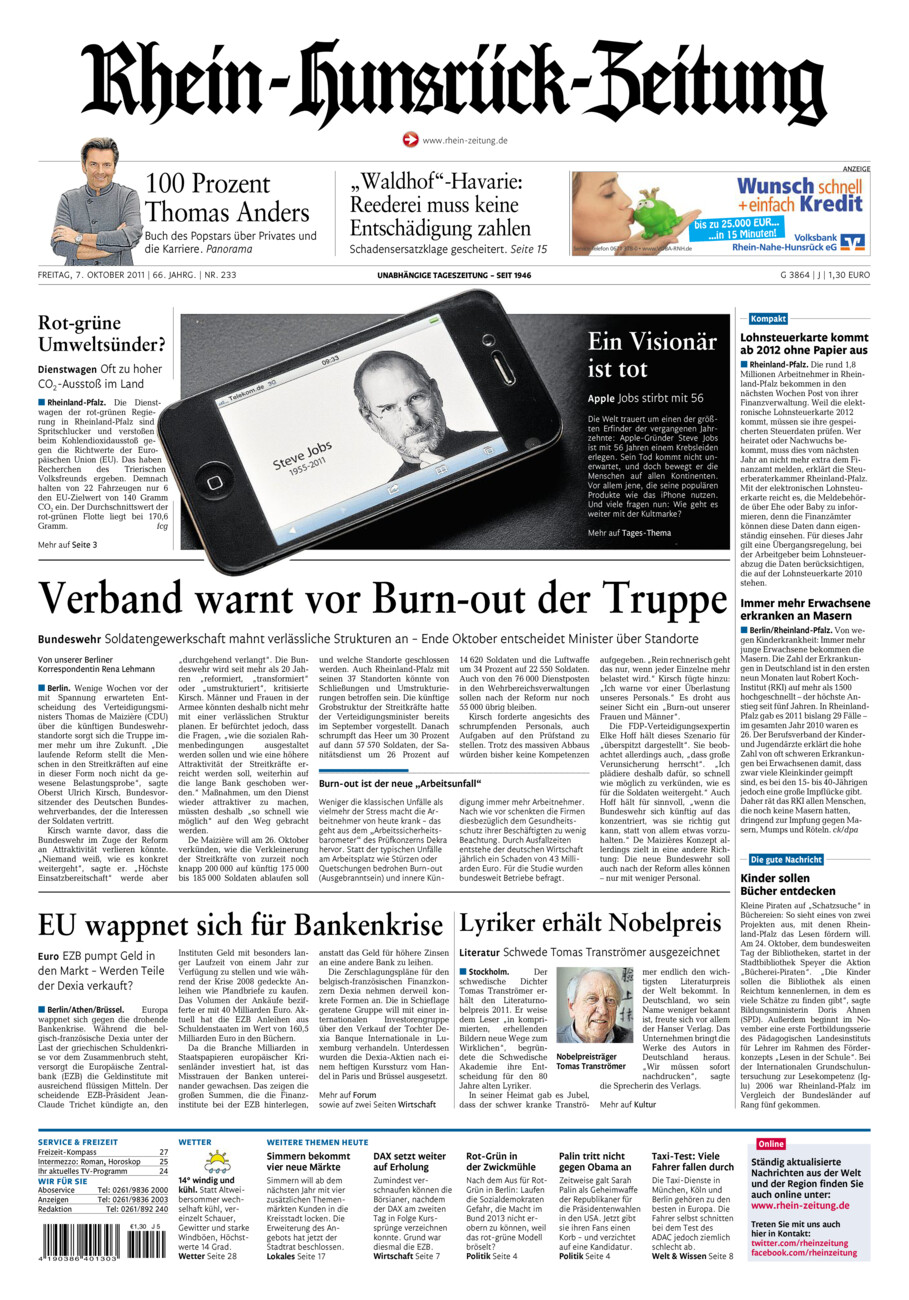 Rhein-Hunsrück-Zeitung vom Freitag, 07.10.2011