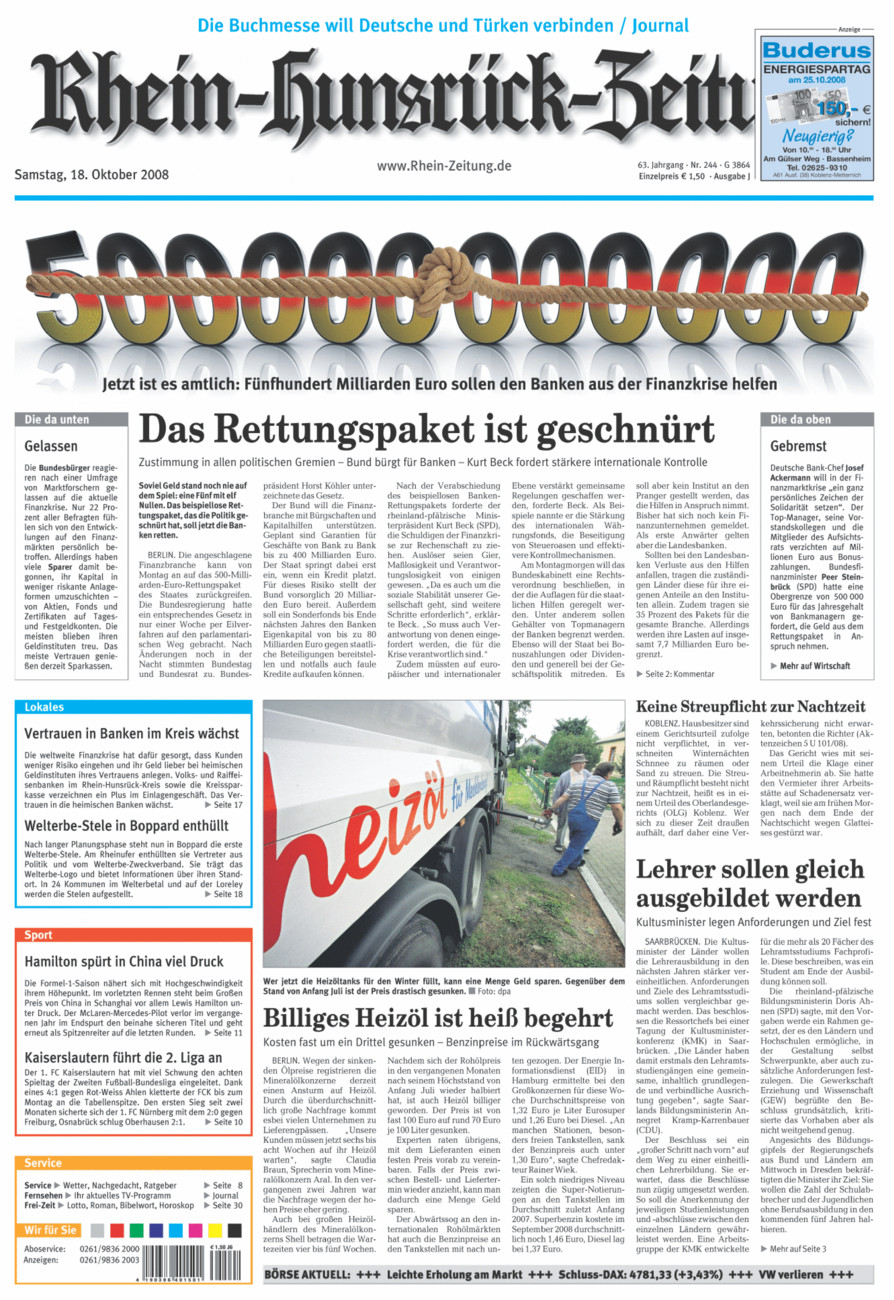 Rhein-Hunsrück-Zeitung vom Samstag, 18.10.2008