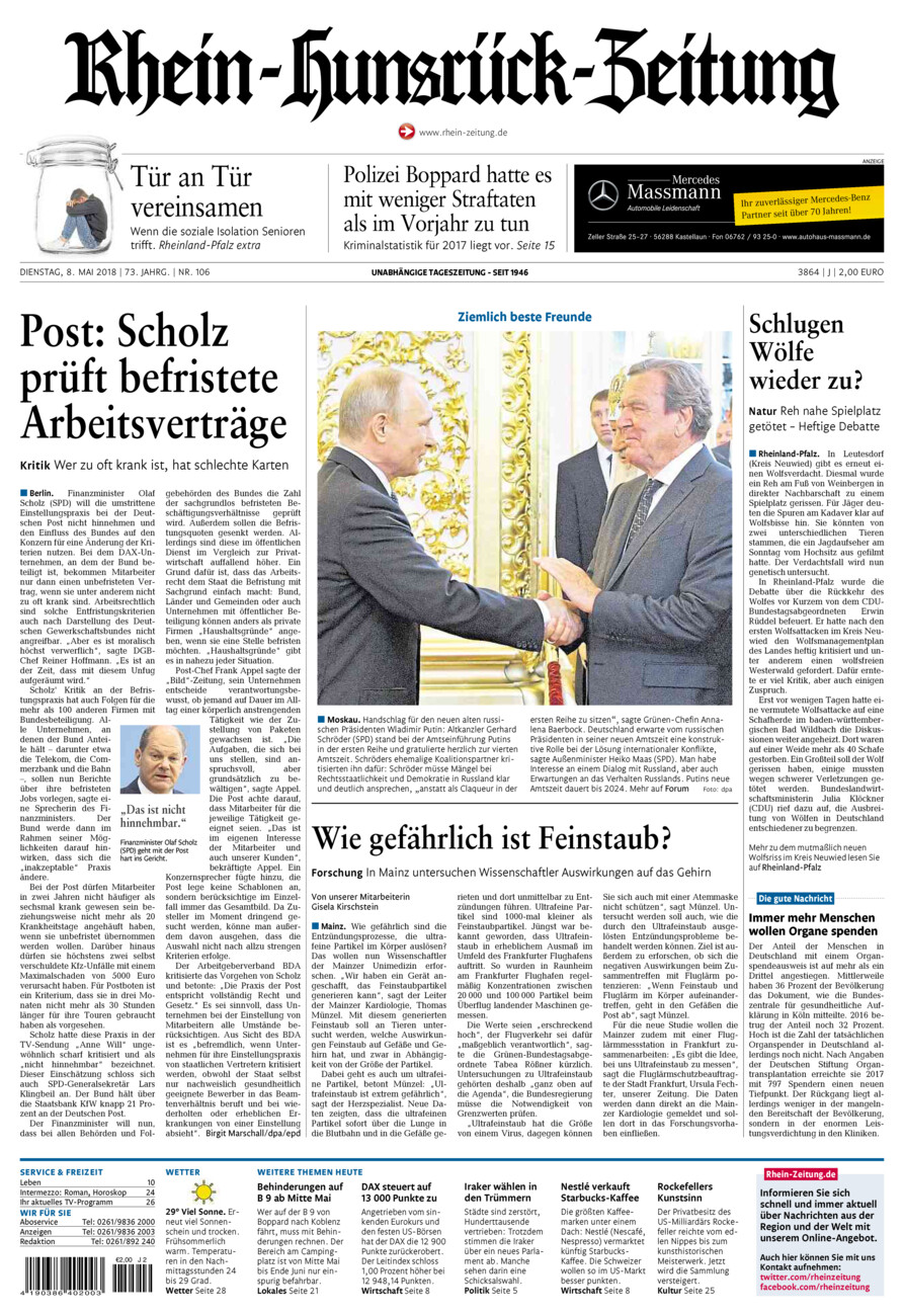 Rhein-Hunsrück-Zeitung vom Dienstag, 08.05.2018