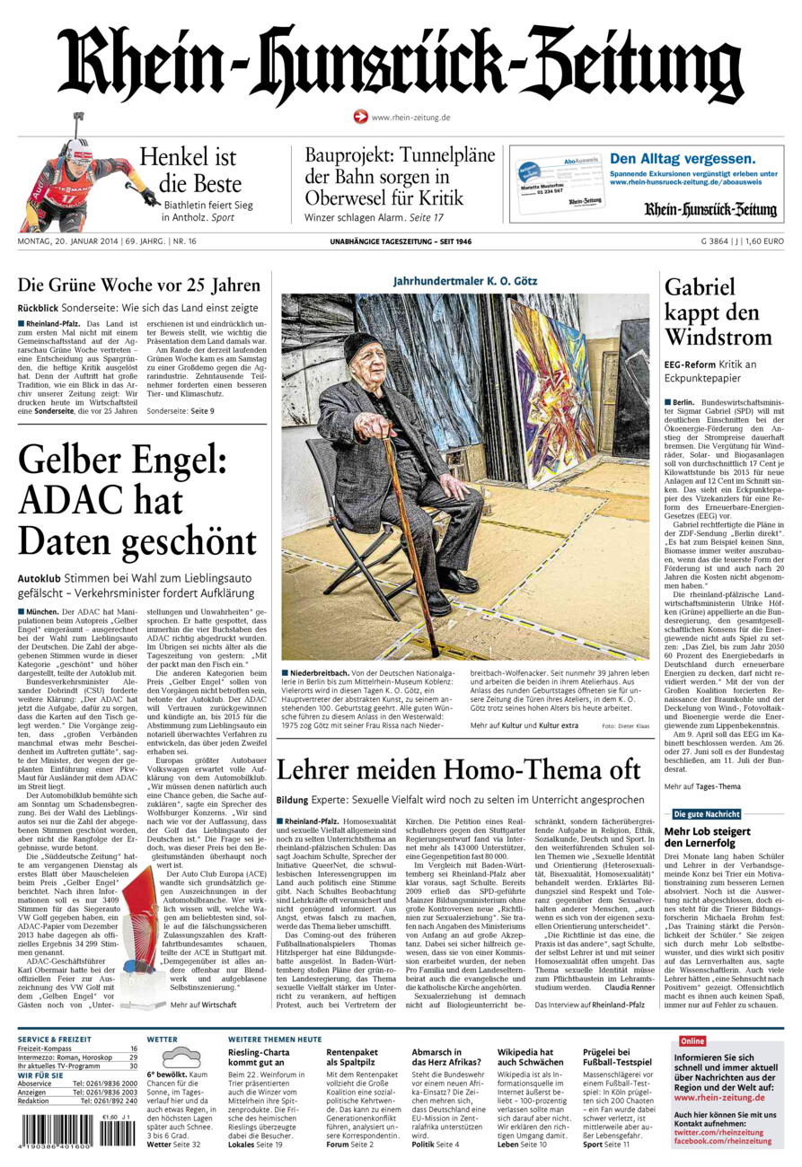 Rhein-Hunsrück-Zeitung vom Montag, 20.01.2014