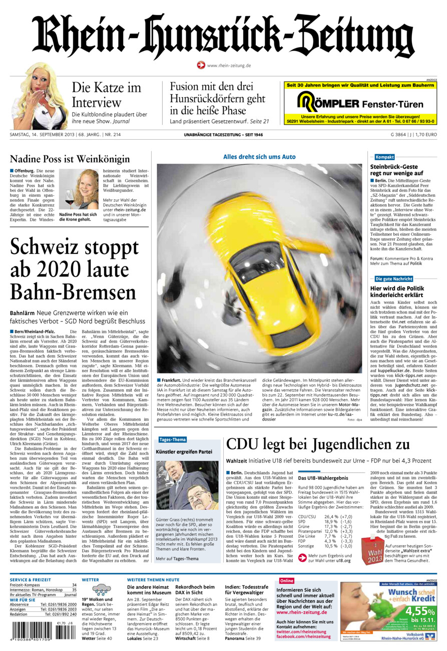 Rhein-Hunsrück-Zeitung vom Samstag, 14.09.2013