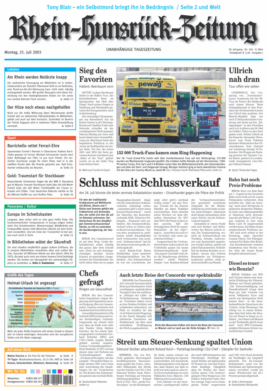Rhein-Hunsrück-Zeitung vom Montag, 21.07.2003