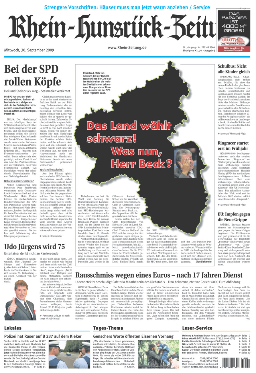 Rhein-Hunsrück-Zeitung vom Mittwoch, 30.09.2009
