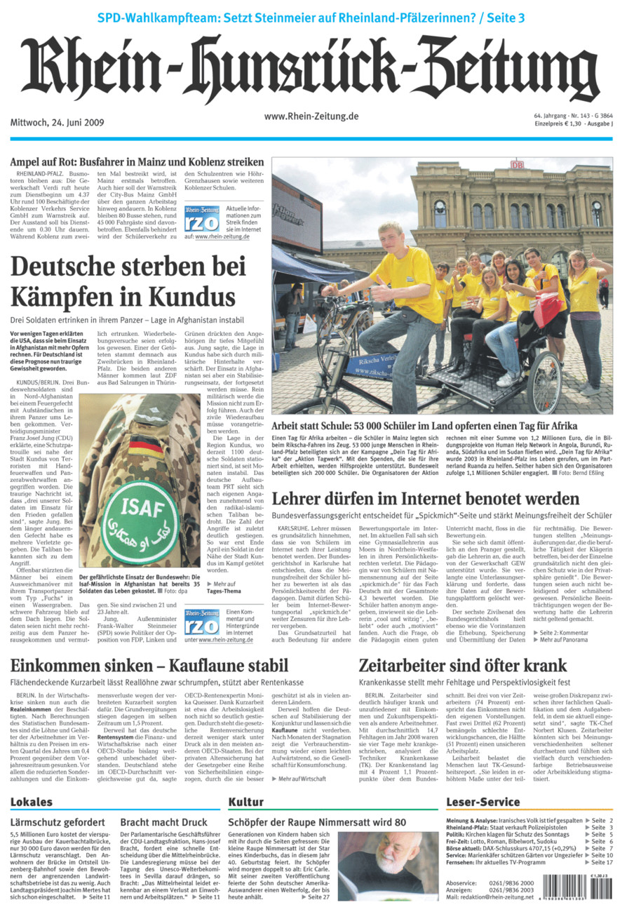 Rhein-Hunsrück-Zeitung vom Mittwoch, 24.06.2009