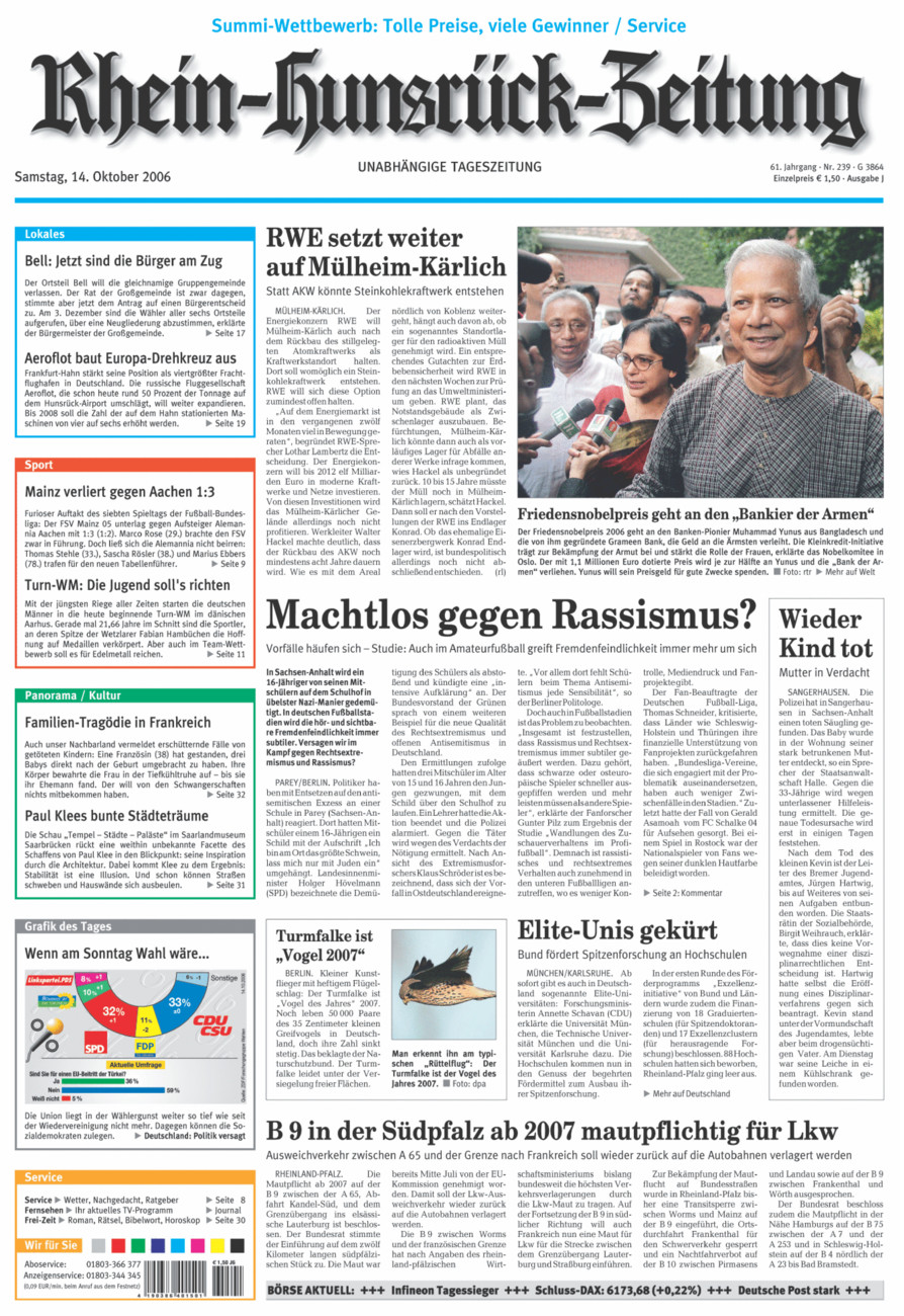 Rhein-Hunsrück-Zeitung vom Samstag, 14.10.2006
