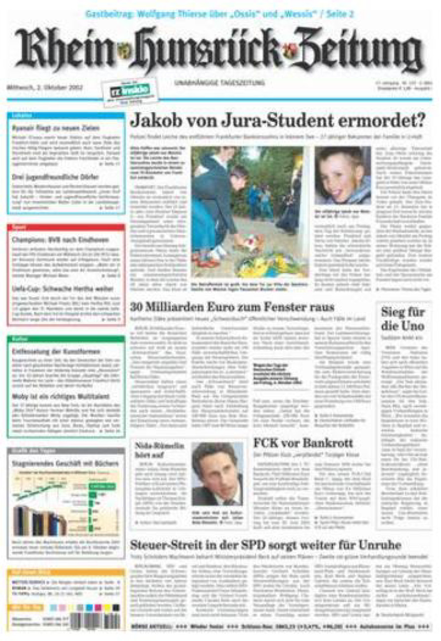 Rhein-Hunsrück-Zeitung vom Mittwoch, 02.10.2002