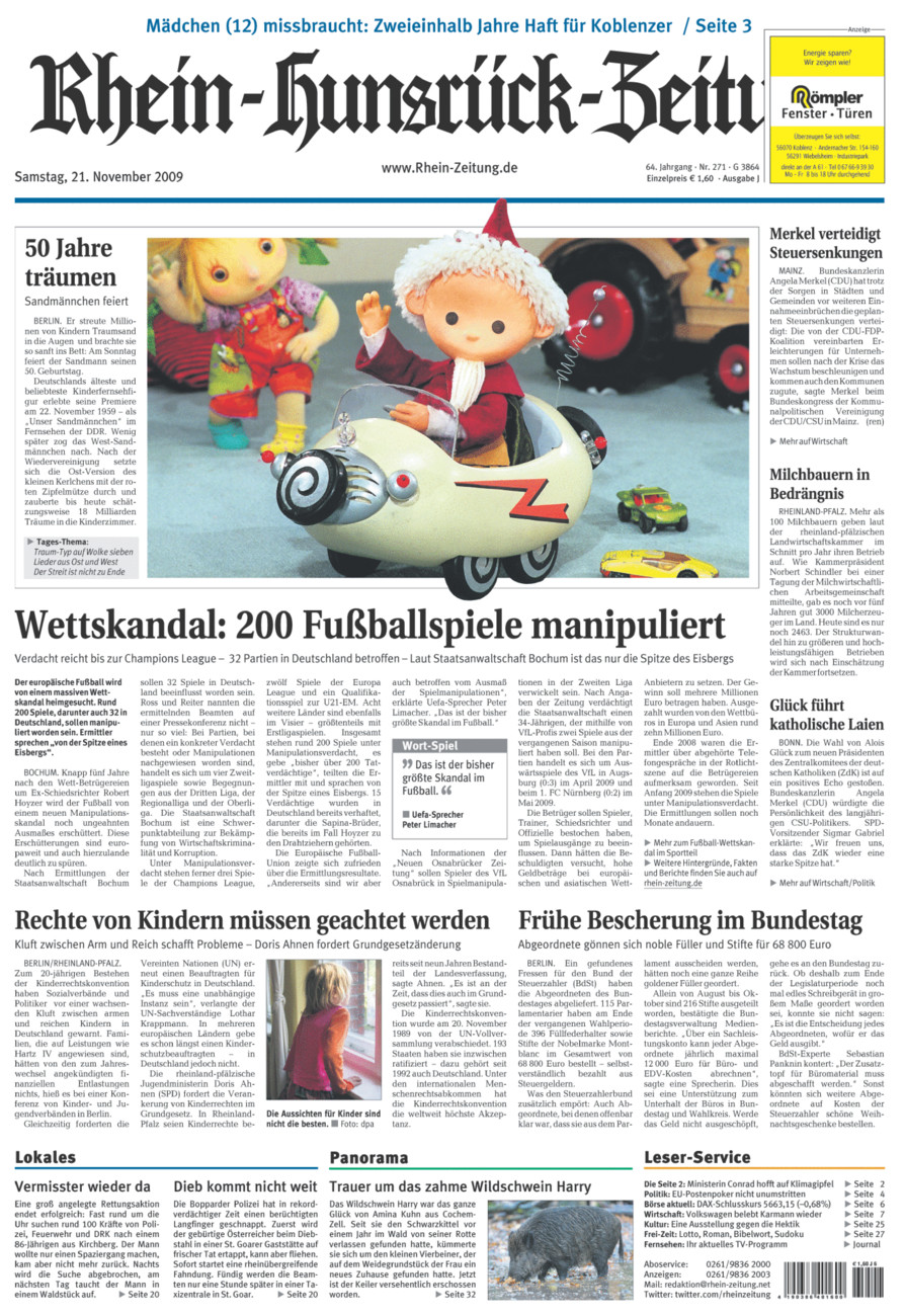 Rhein-Hunsrück-Zeitung vom Samstag, 21.11.2009