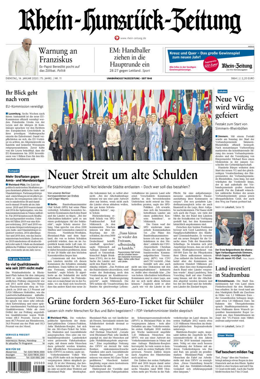 Rhein-Hunsrück-Zeitung vom Dienstag, 14.01.2020