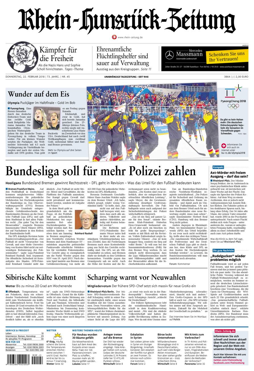 Rhein-Hunsrück-Zeitung vom Donnerstag, 22.02.2018