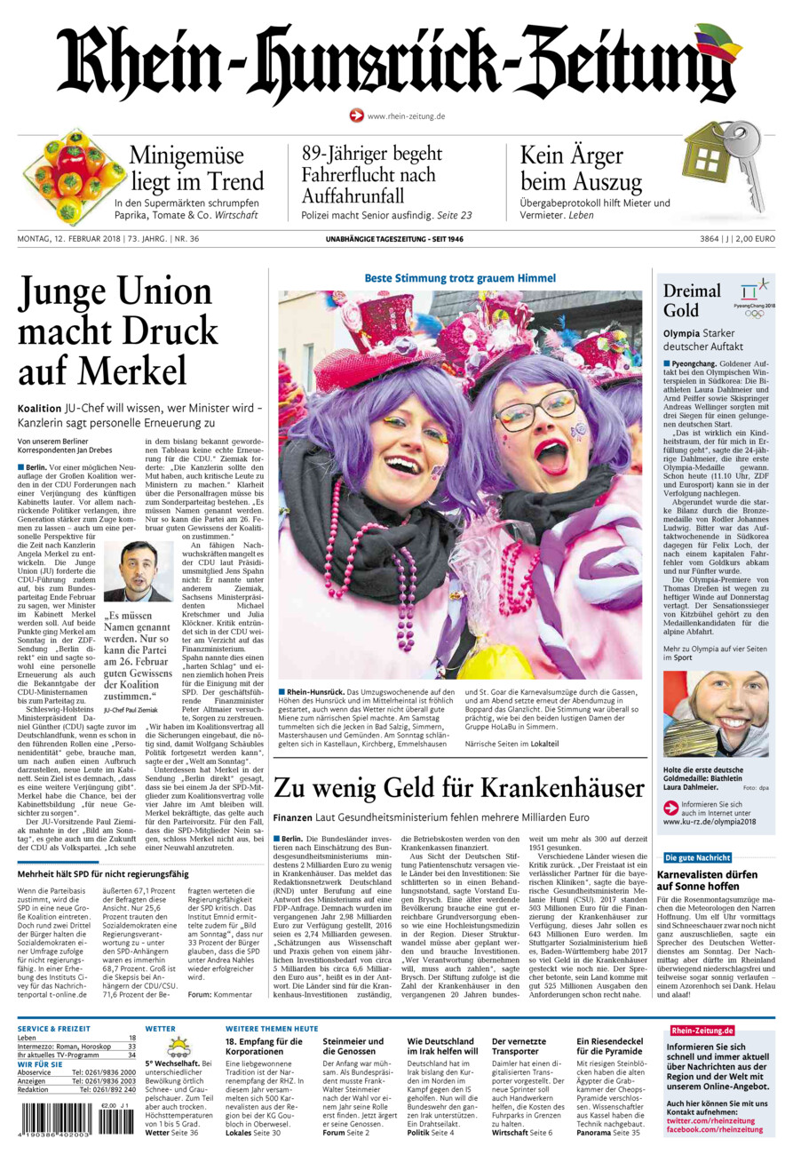 Rhein-Hunsrück-Zeitung vom Montag, 12.02.2018