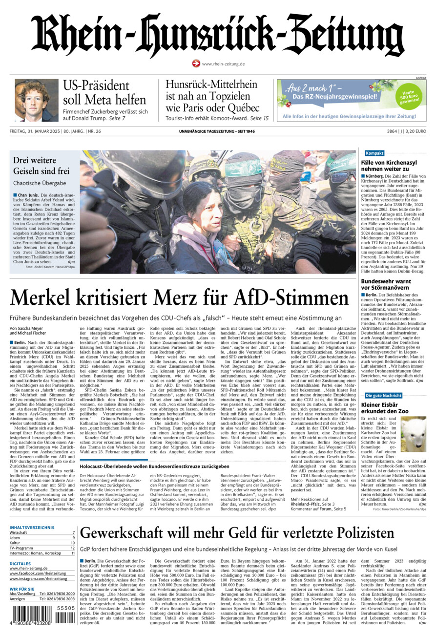 Rhein-Hunsrück-Zeitung vom Freitag, 31.01.2025