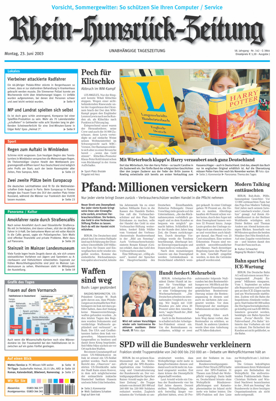 Rhein-Hunsrück-Zeitung vom Montag, 23.06.2003