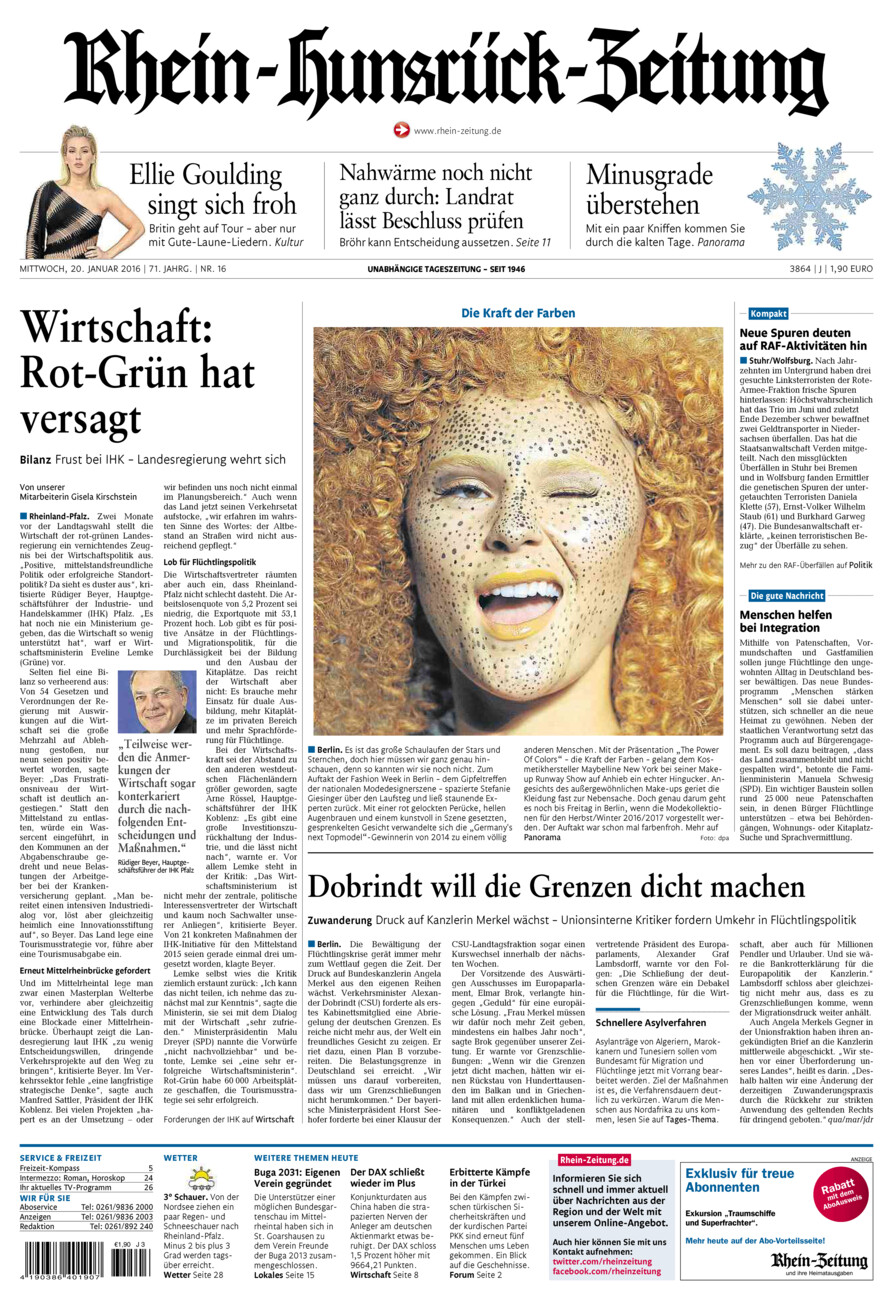 Rhein-Hunsrück-Zeitung vom Mittwoch, 20.01.2016