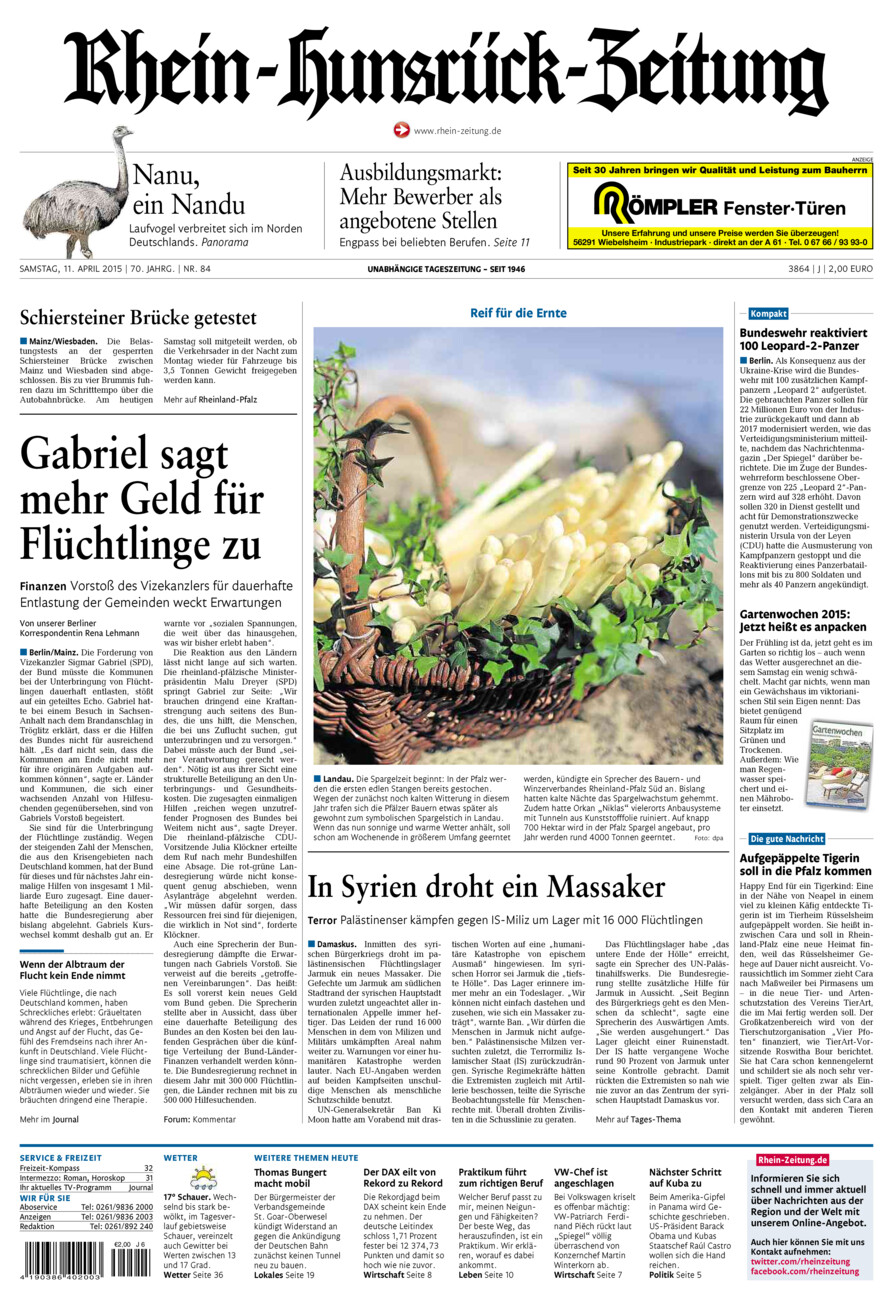 Rhein-Hunsrück-Zeitung vom Samstag, 11.04.2015