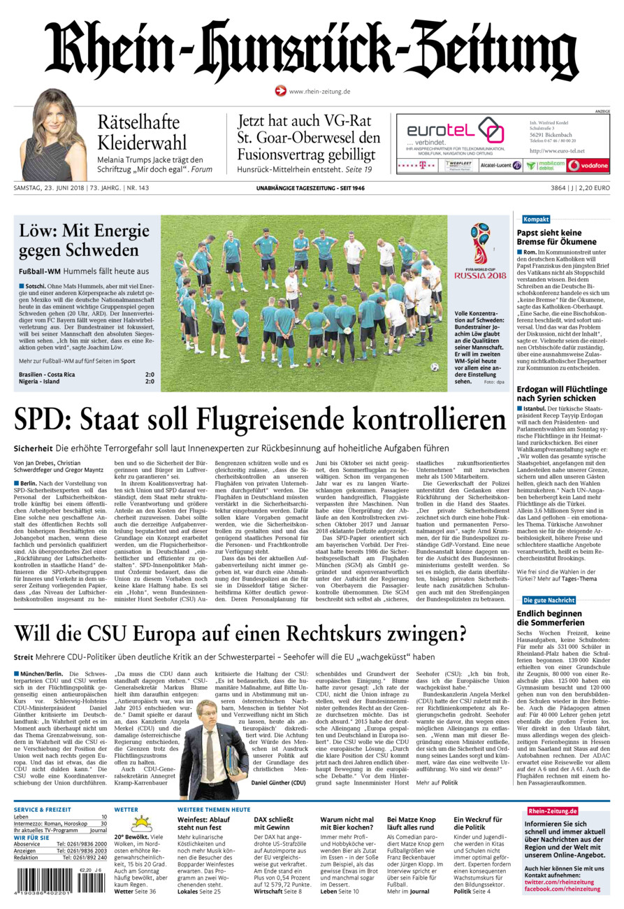 Rhein-Hunsrück-Zeitung vom Samstag, 23.06.2018