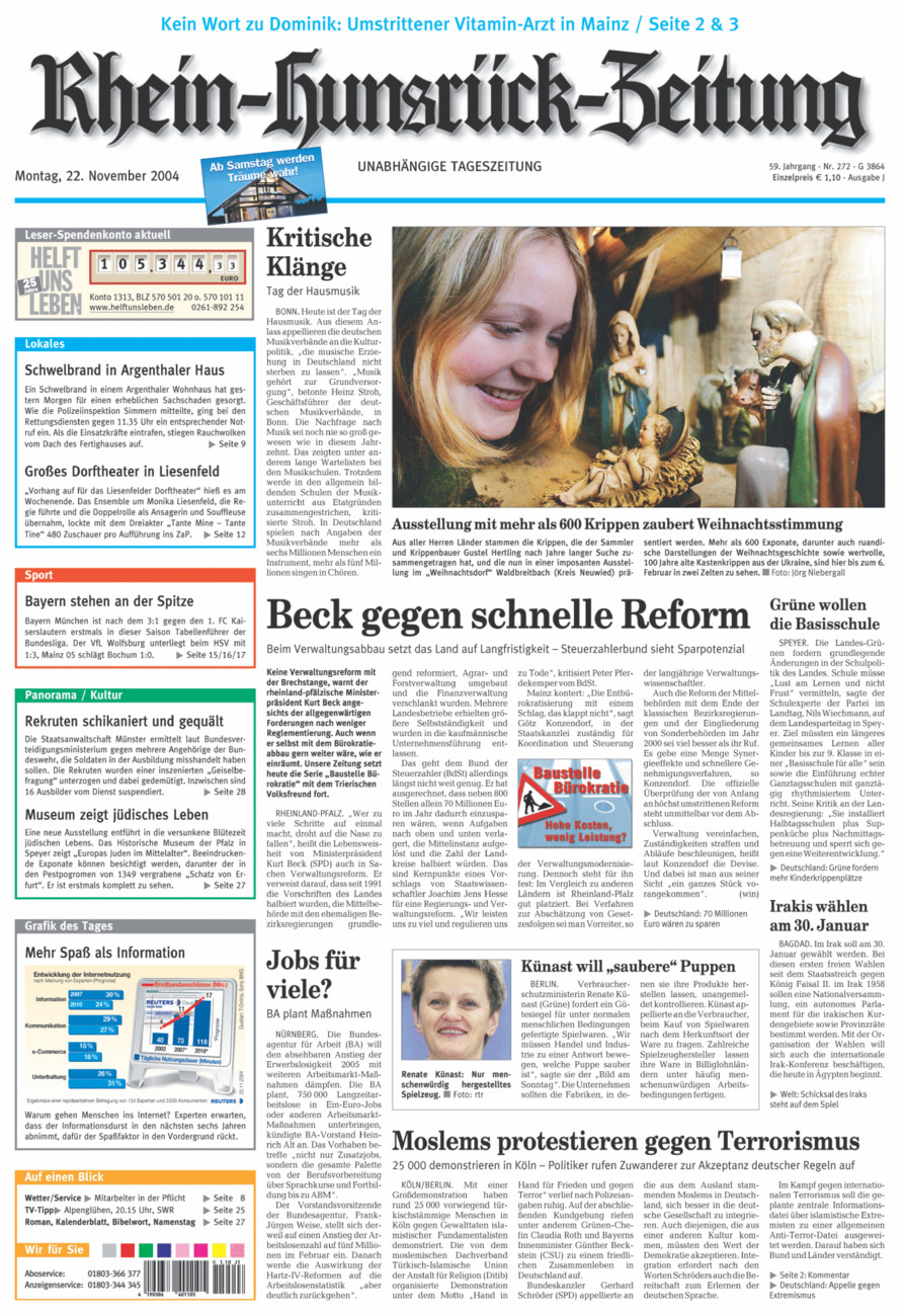 Rhein-Hunsrück-Zeitung vom Montag, 22.11.2004