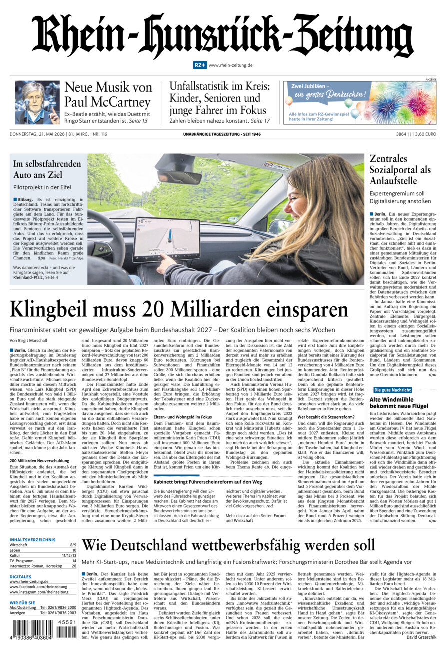 Rhein-Hunsrück-Zeitung vom Donnerstag, 21.05.2026