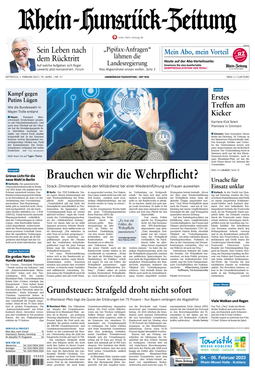 Rhein-Hunsrück-Zeitung vom Mittwoch, 01.02.2023