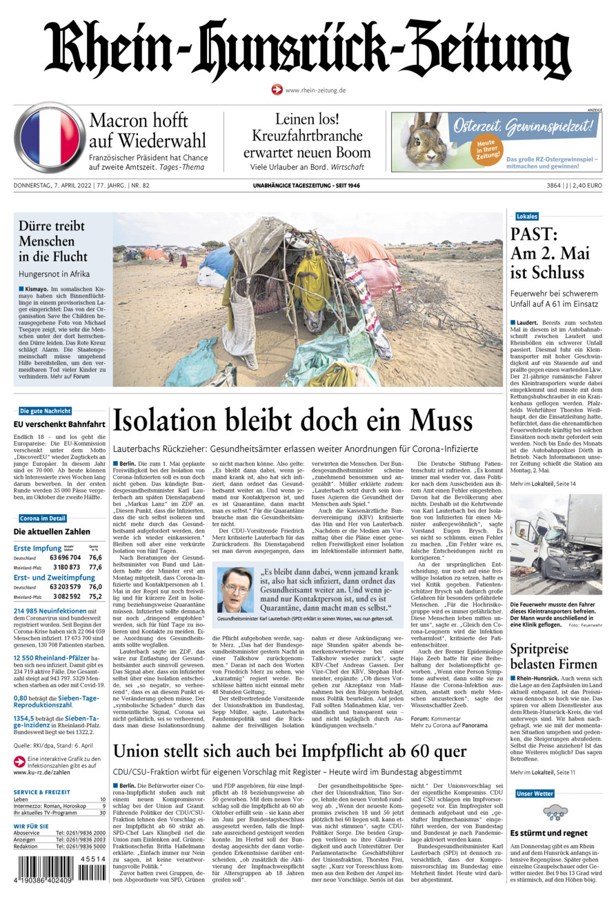 Rhein-Hunsrück-Zeitung vom Donnerstag, 07.04.2022