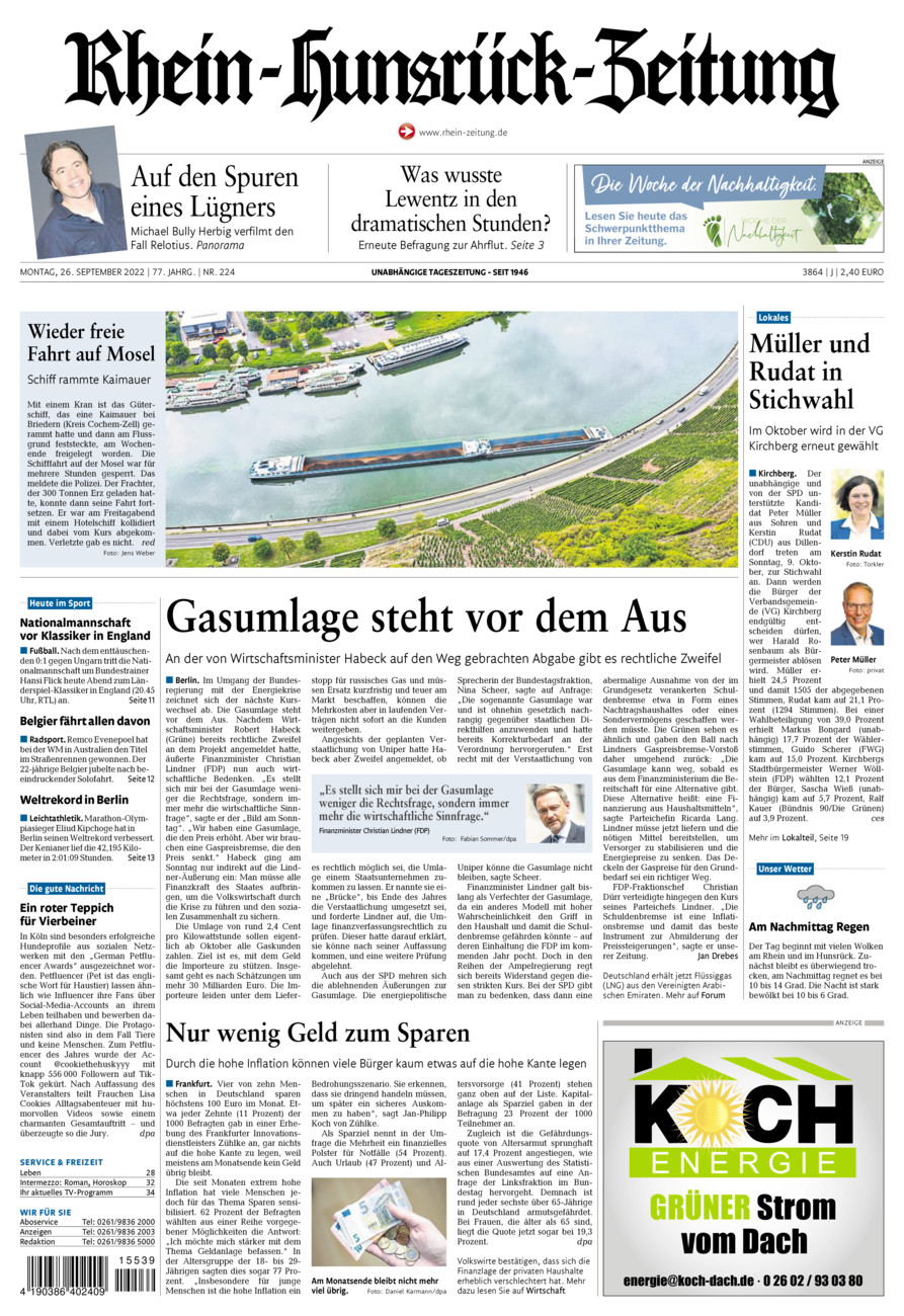 Rhein-Hunsrück-Zeitung vom Montag, 26.09.2022