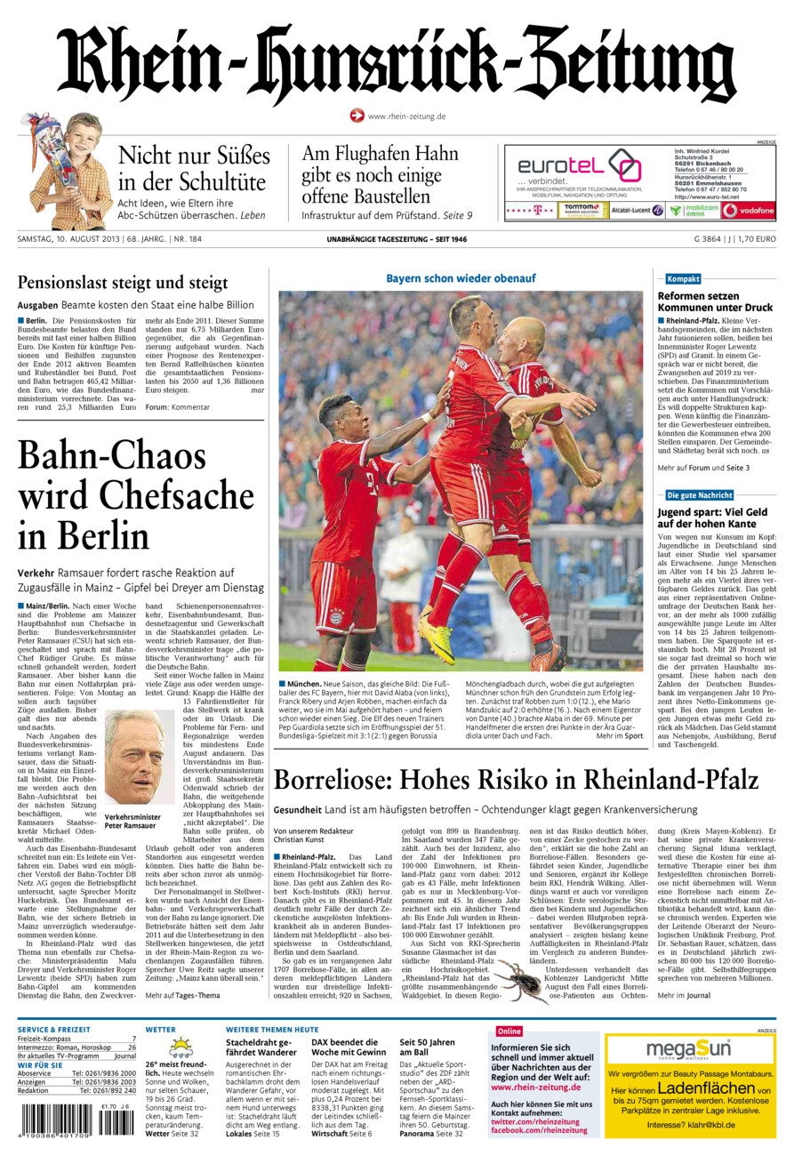 Rhein-Hunsrück-Zeitung vom Samstag, 10.08.2013