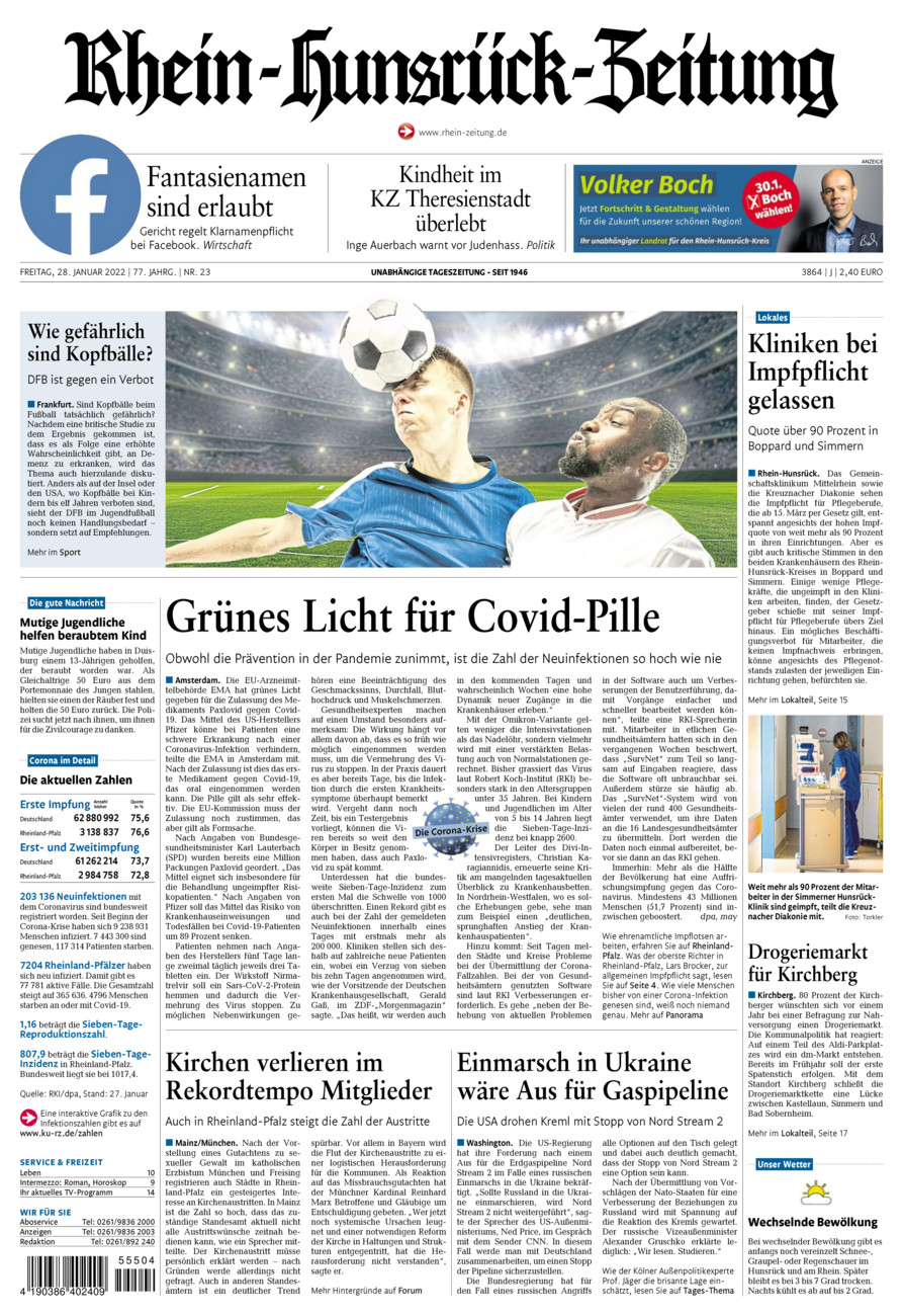Rhein-Hunsrück-Zeitung vom Freitag, 28.01.2022