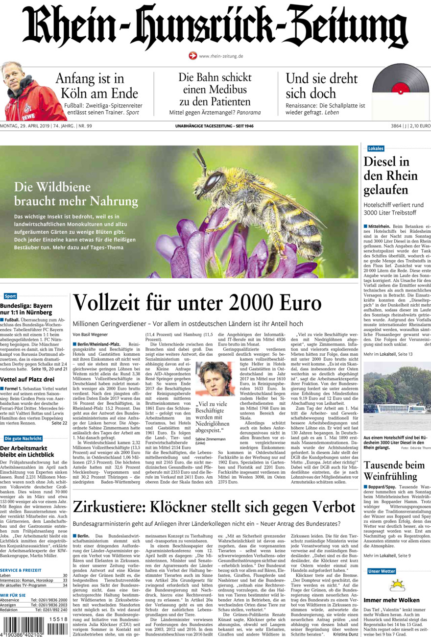 Rhein-Hunsrück-Zeitung vom Montag, 29.04.2019