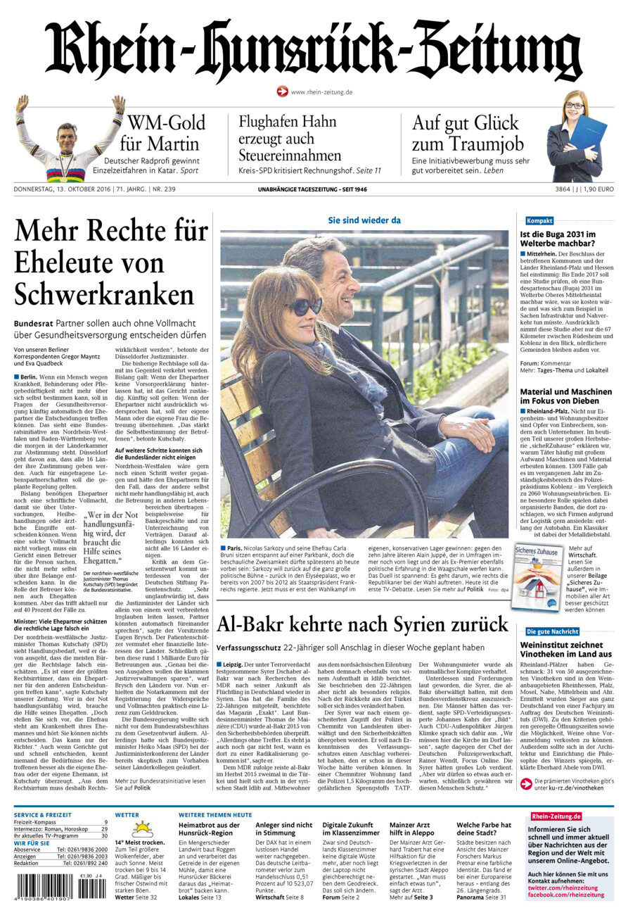 Rhein-Hunsrück-Zeitung vom Donnerstag, 13.10.2016