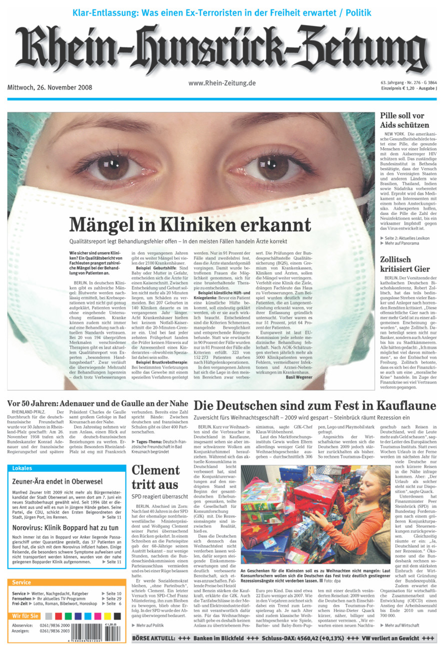Rhein-Hunsrück-Zeitung vom Mittwoch, 26.11.2008