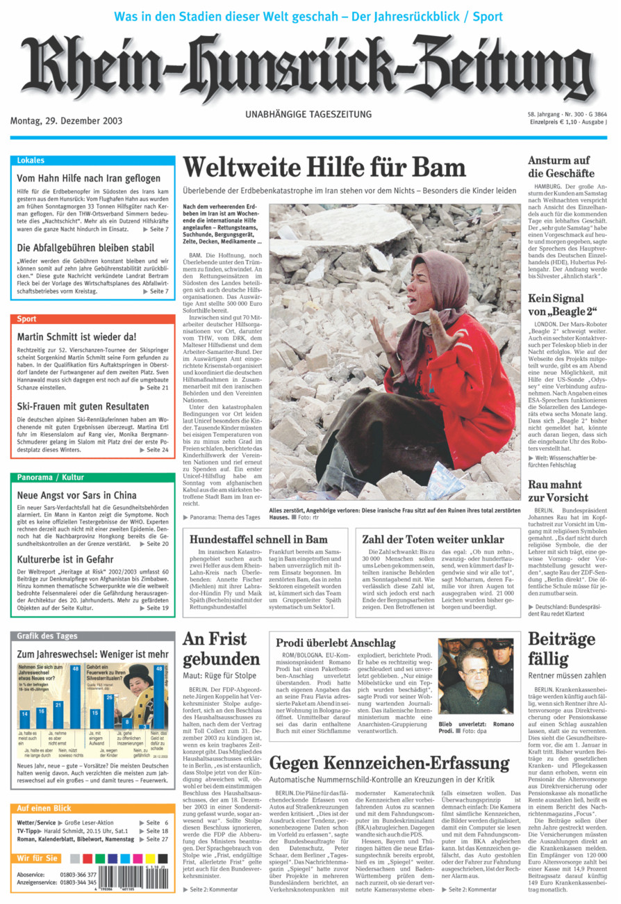 Rhein-Hunsrück-Zeitung vom Montag, 29.12.2003