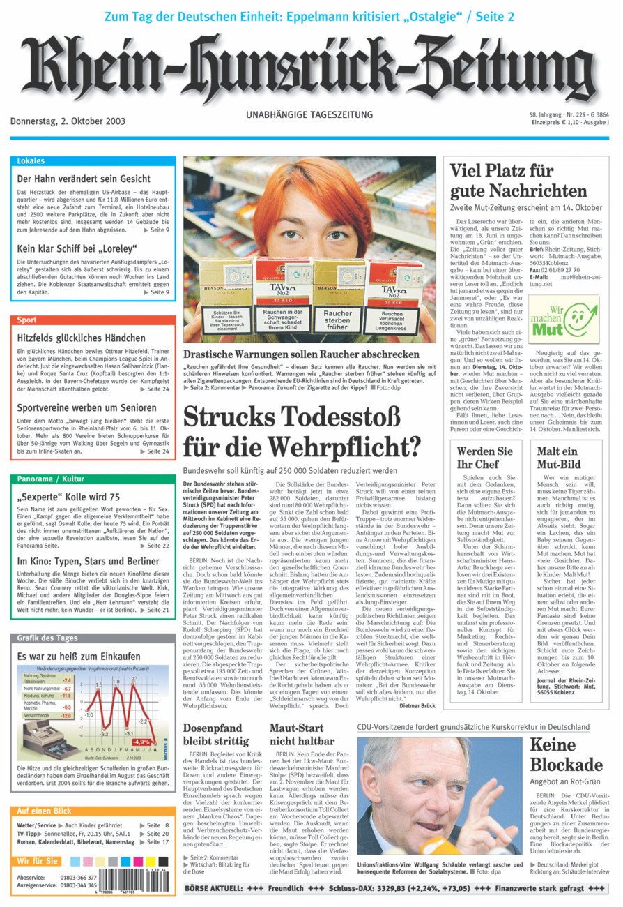Rhein-Hunsrück-Zeitung vom Donnerstag, 02.10.2003