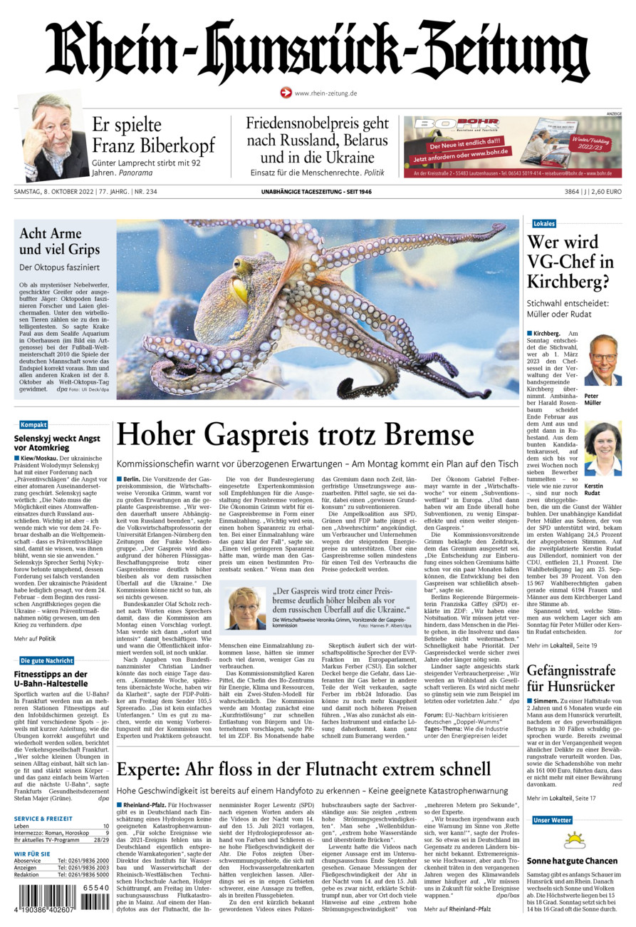 Rhein-Hunsrück-Zeitung vom Samstag, 08.10.2022