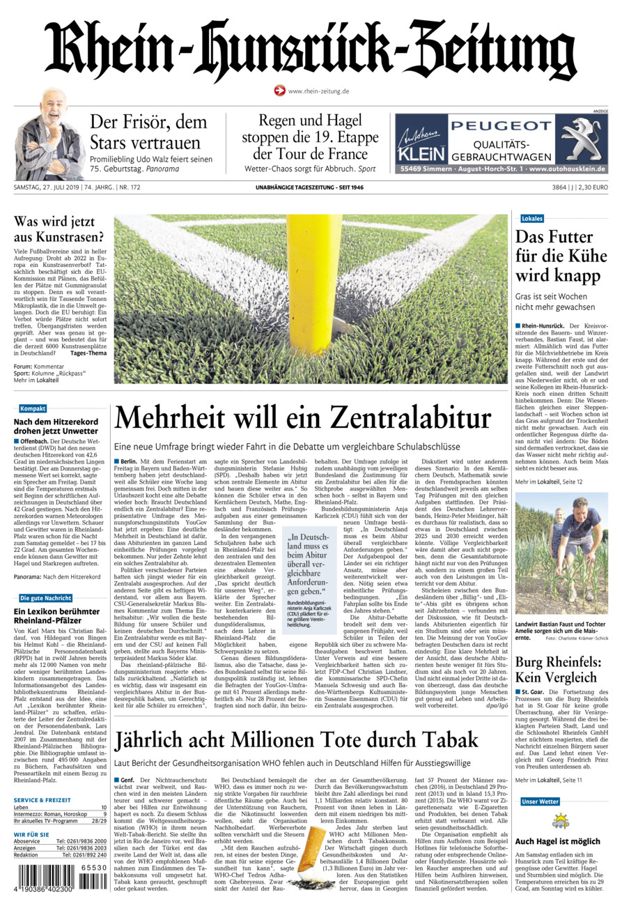 Rhein-Hunsrück-Zeitung vom Samstag, 27.07.2019