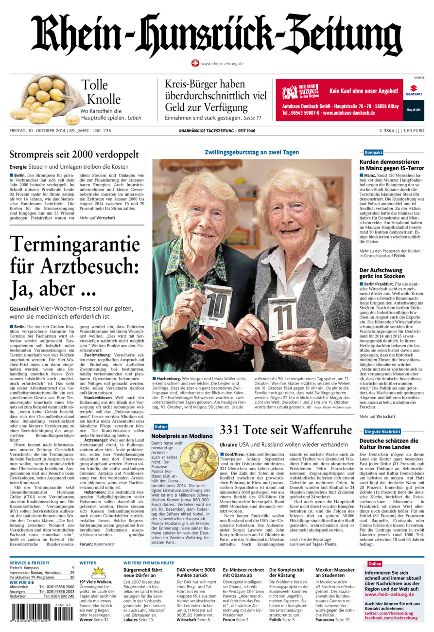 Rhein-Hunsrück-Zeitung vom Freitag, 10.10.2014