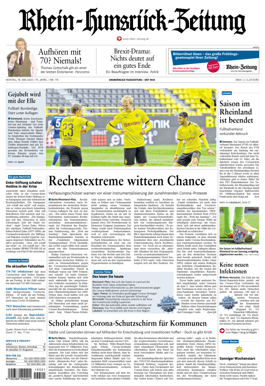Rhein-Hunsrück-Zeitung vom Montag, 18.05.2020