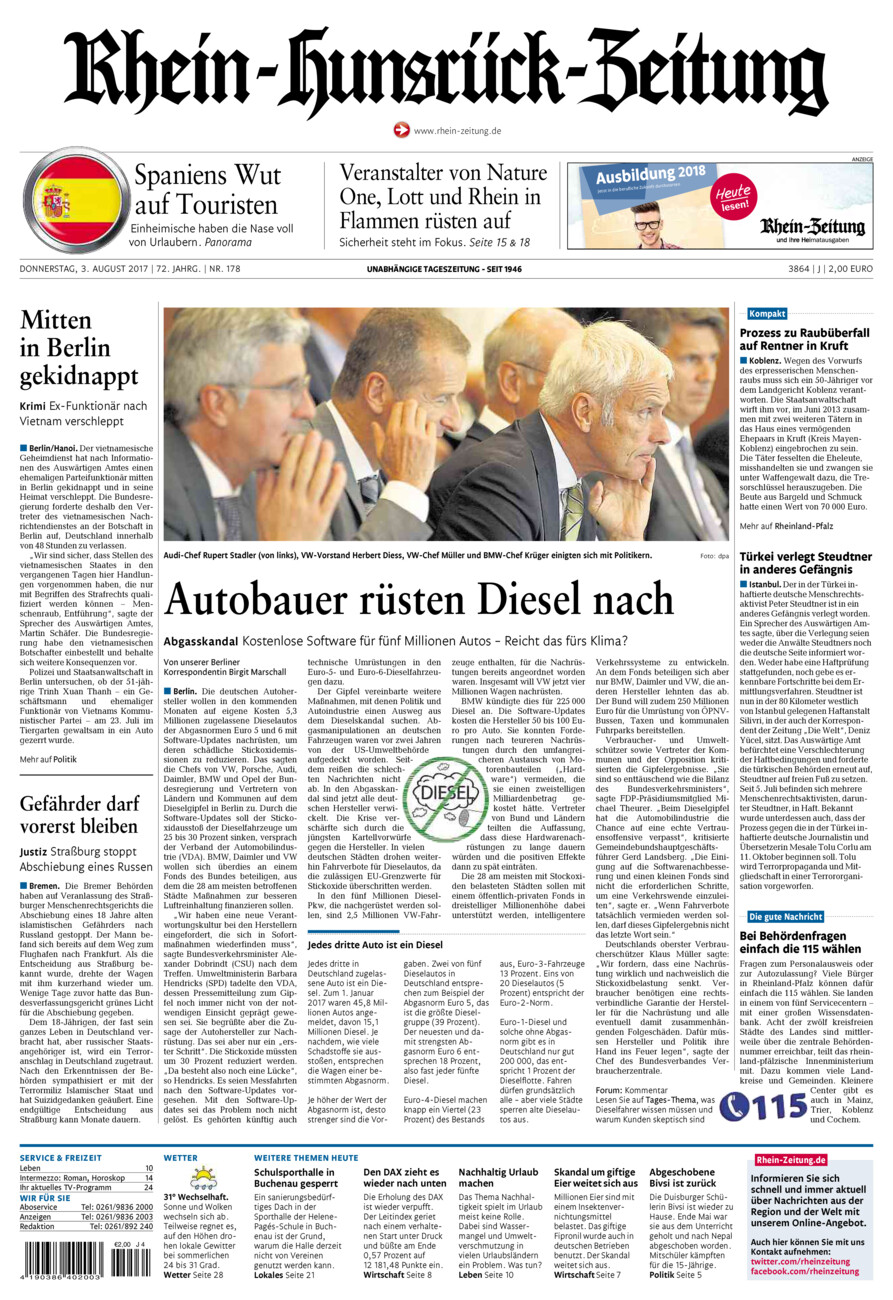 Rhein-Hunsrück-Zeitung vom Donnerstag, 03.08.2017