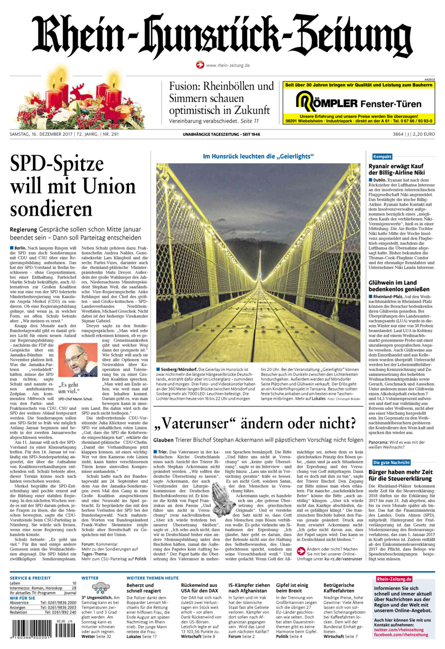 Rhein-Hunsrück-Zeitung vom Samstag, 16.12.2017