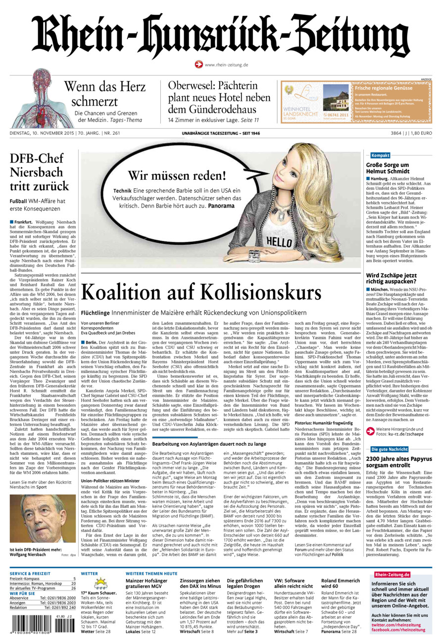 Rhein-Hunsrück-Zeitung vom Dienstag, 10.11.2015
