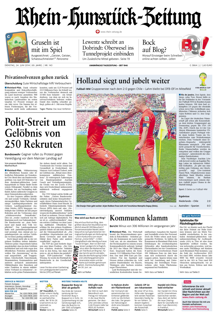 Rhein-Hunsrück-Zeitung vom Dienstag, 24.06.2014
