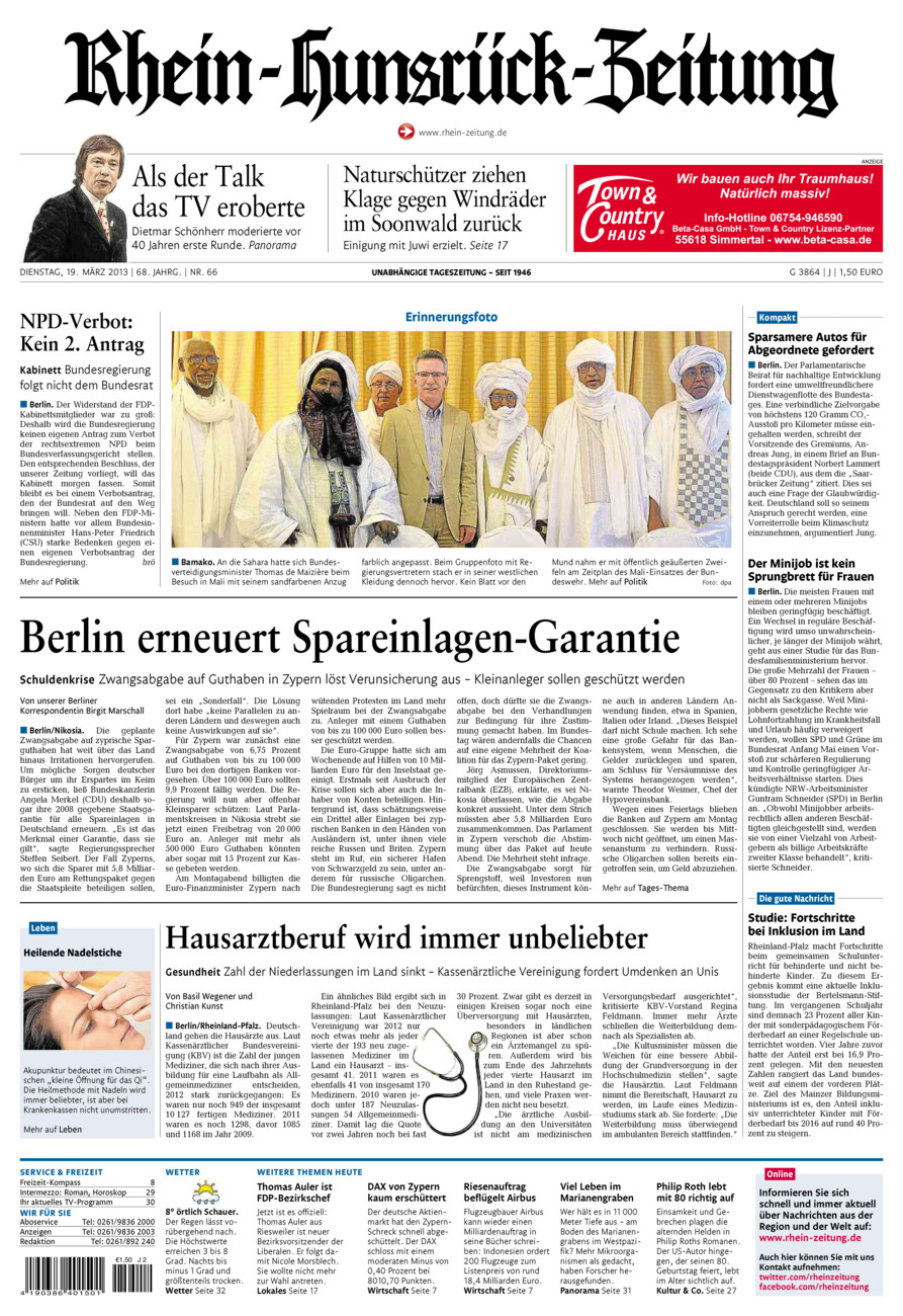 Rhein-Hunsrück-Zeitung vom Dienstag, 19.03.2013