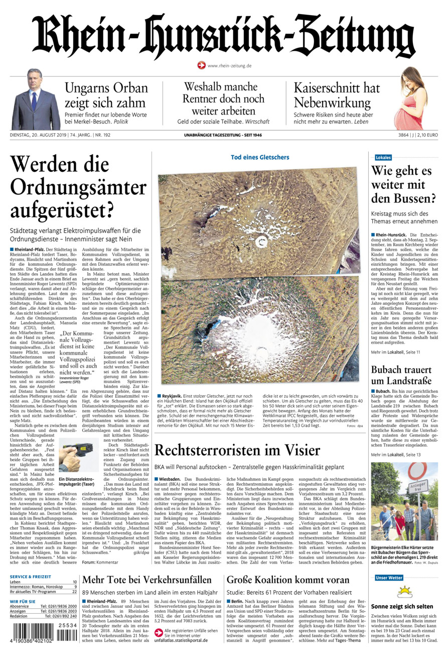Rhein-Hunsrück-Zeitung vom Dienstag, 20.08.2019