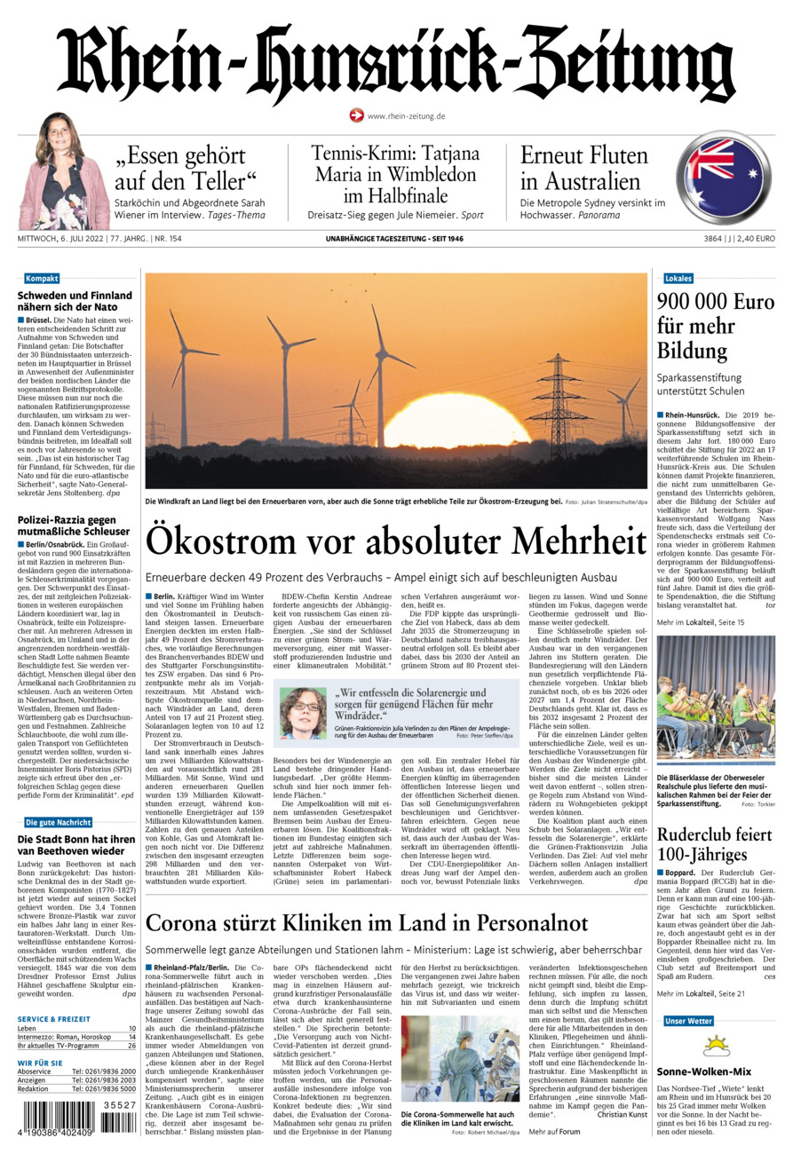 Rhein-Hunsrück-Zeitung vom Mittwoch, 06.07.2022