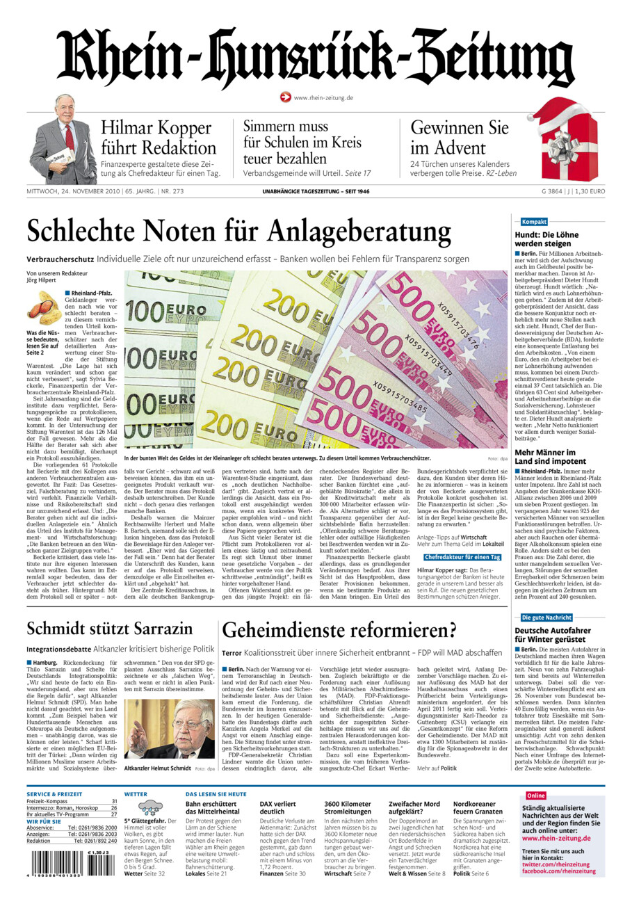 Rhein-Hunsrück-Zeitung vom Mittwoch, 24.11.2010