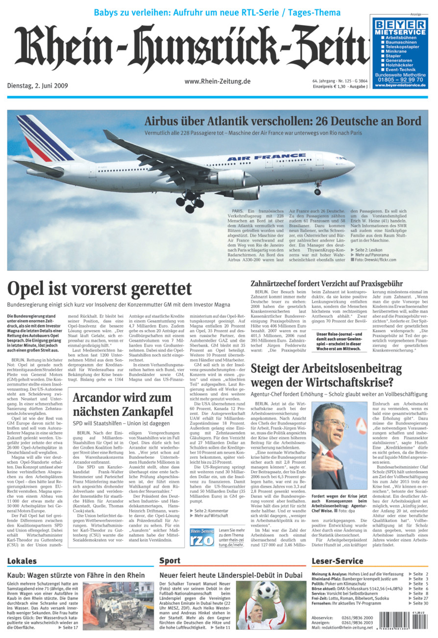 Rhein-Hunsrück-Zeitung vom Dienstag, 02.06.2009