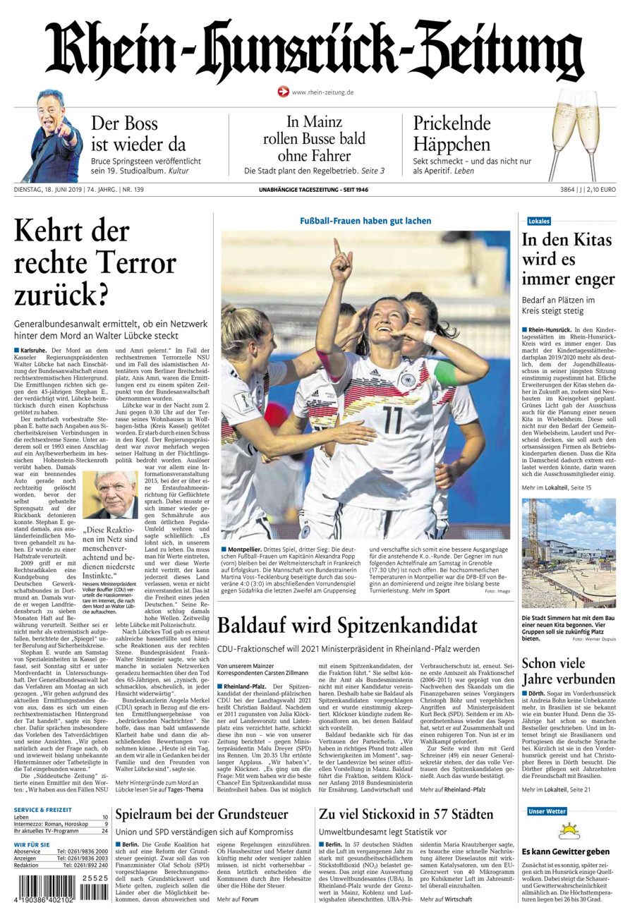 Rhein-Hunsrück-Zeitung vom Dienstag, 18.06.2019