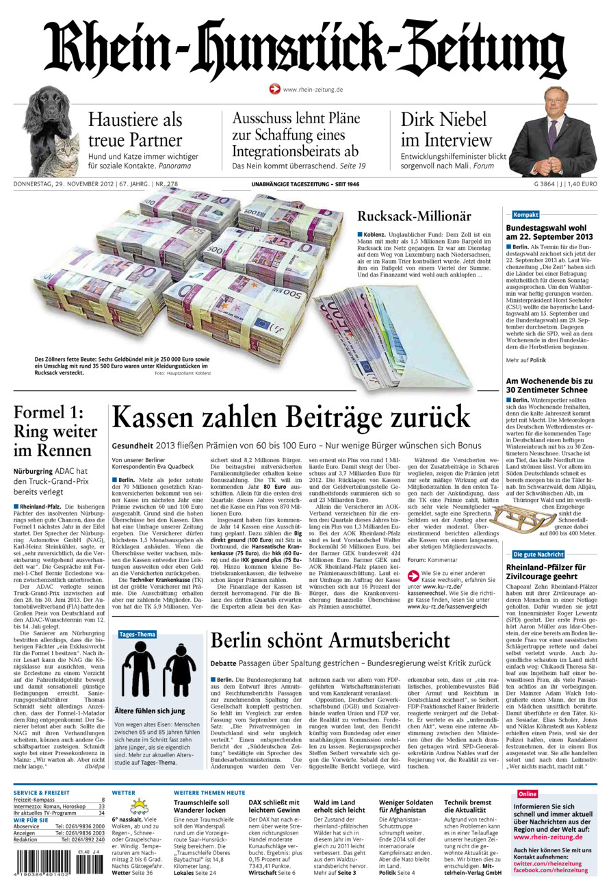 Rhein-Hunsrück-Zeitung vom Donnerstag, 29.11.2012